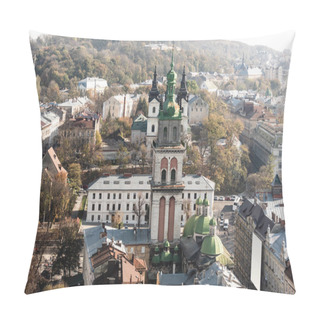Personality  Aerial View Of Carmelite Church, Korniakt Tower And Houses In Historical Center Lviv, Ukraine Pillow Covers