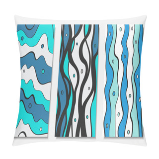 Personality  Vector Covers Set In Hand Drawn Style. Blue Abstract Backgrounds With Handwritten Wavy Lines And Shapes, Spirals, Dots. Creative Hipster Illustration. Scribble. Vector Abstractions For Wallpapers. Pillow Covers