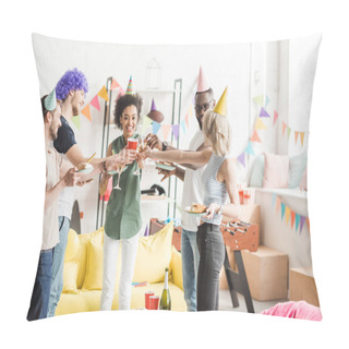 Personality  Cheerful Diverse People Toasting With Champagne At Birthday Party Pillow Covers