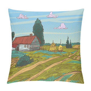 Personality  Rural Landscape Autumn Field Village Houses Pillow Covers