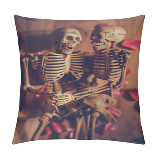Personality  Skeleton Holding Hand For Eternal Love. Selective Focus On Hand  Pillow Covers