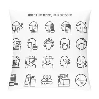 Personality  Hair Dresser, Bold Line Icons Pillow Covers