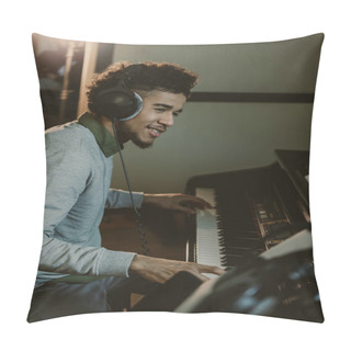 Personality  Happy Young African American Man Playing Piano At Studio Pillow Covers