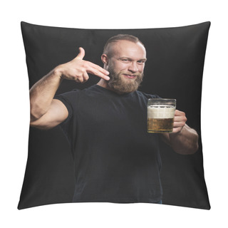 Personality  Bearded Man Standing With A Mug Of Light Beer Pillow Covers