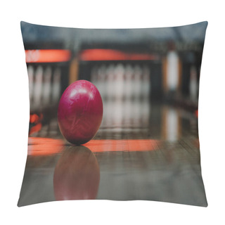Personality  Close-up Shot Of Red Bowling Ball Lying On Alley Under Warm Light Pillow Covers