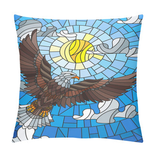 Personality  Illustration In Stained Glass Style Eagle On The Background Of Sky, Sun And Clouds Pillow Covers