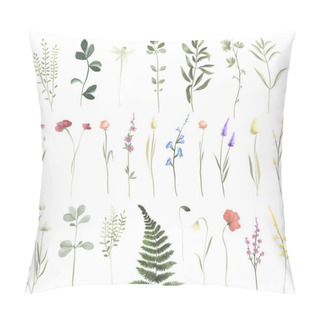 Personality  Set Of Watercolor Wildflowers And Greenery, Isolated Illustrations On A White Background Pillow Covers