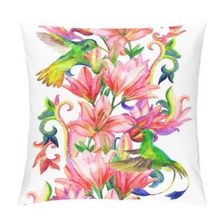 Personality  Lily Border With Watercolor Birds Pillow Covers