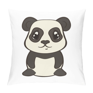 Personality  Cute Panda Bear Character In Cartoon Style Isolated On White Background. Panda With Big Expressive Eyes. Flat Design Vector Illustrator. Bearcat Sits, Front View. Lovely Muzzle, Design For Children. Pillow Covers