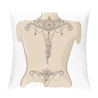 Personality  Mehndy Flowers Tattoo Template. Tattoo On Her Back. Pillow Covers