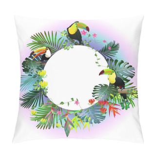 Personality  Toucans In The Tropical Forest Of Exotic Flowers.For Design Post Pillow Covers