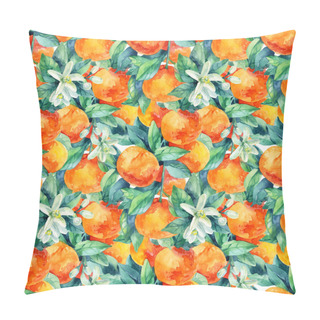 Personality  Watercolor Mandarine Orange Fruit Branch With Leaves Seamless Pattern Pillow Covers