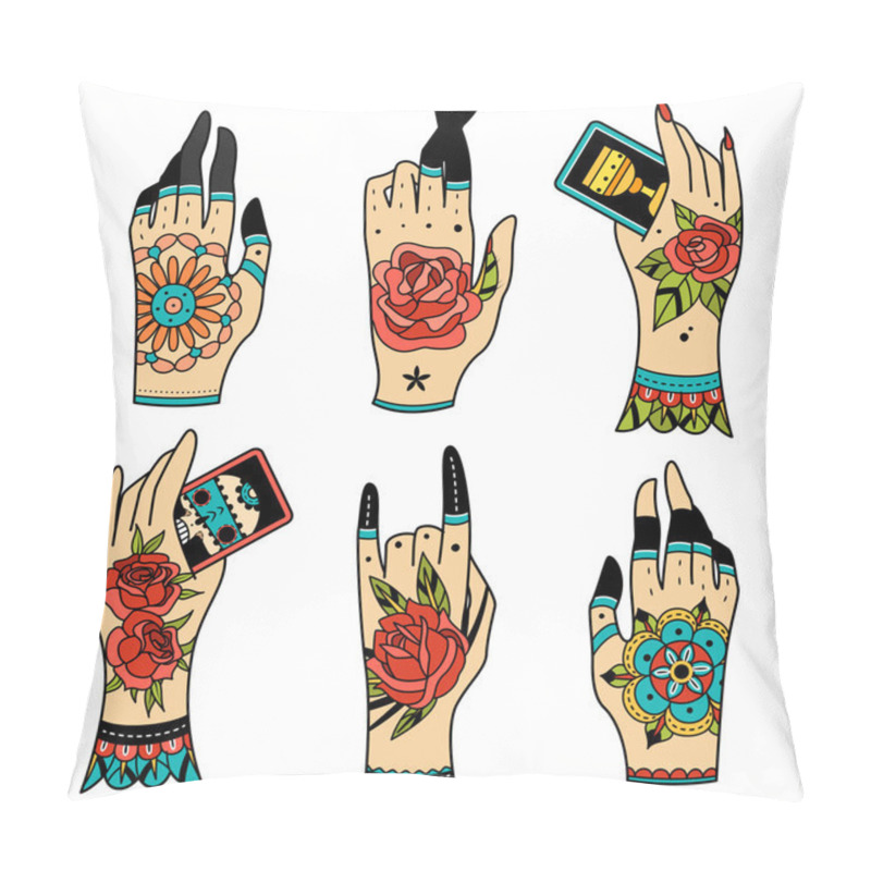 Personality  Old school tattoo hands pillow covers