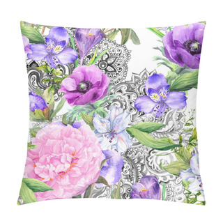 Personality  Floral Vintage Background - Flowers And Decor In Boho Style. Seamless Pattern. Watercolor Pillow Covers