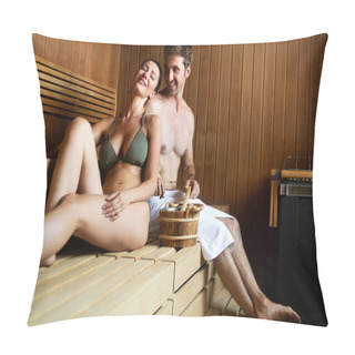Personality  Beautiful Young Couple Sitting Together In A Sauna Pillow Covers