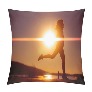 Personality  Happy Silhouette Of A Woman Jumping With Energy And Joy Pillow Covers