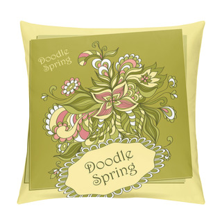 Personality  Doodle Floral Elements In Green Pillow Covers