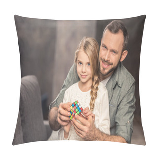 Personality  Father And Daughter Playing With Rubik's Cube Pillow Covers