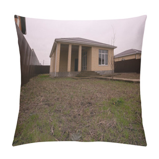 Personality  Single Storey House. Isolated Single Storey House. Front View Of One Floor Single Family House. Pillow Covers