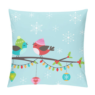 Personality  Christmas Card With Birds Pillow Covers