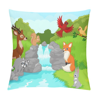 Personality  Waterfall With Animals Pillow Covers