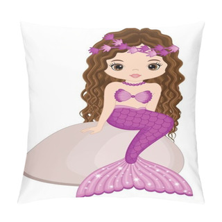 Personality  Cute Mermaid With Long Hair And Purple Fishtail Pillow Covers