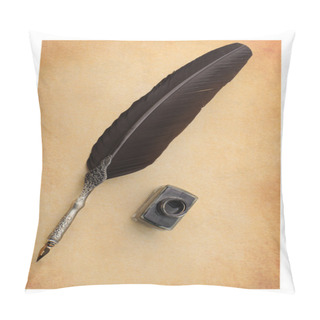 Personality  Feather Quill And Inkwell On An Old Paper Pillow Covers