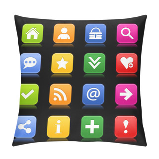 Personality  16 Popular Colors Icon With Basic Sign. Simple Rounded Glassy Square Shape Internet Button On Black Background. Contemporary Modern Simple Style. Pillow Covers