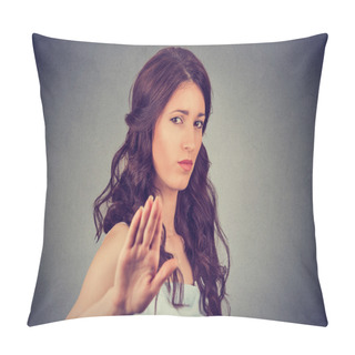 Personality  Young Annoyed Angry Woman With Bad Attitude Giving Talk To Hand Gesture  Pillow Covers