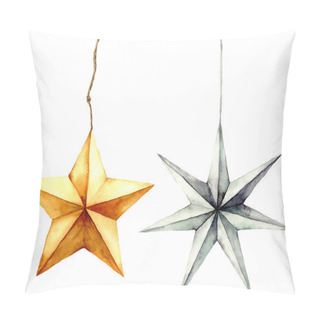 Personality  Watercolor Stars Decoration. Hand Painted Gold And Silver Stars Isolated On White Background. Christmas Toys. Holiday Modern Decor Illustration. Pillow Covers