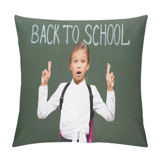 Personality  Shocked Schoolgirl Holding Crossed Fingers Near Back To School Inscription On Chalkboard Pillow Covers