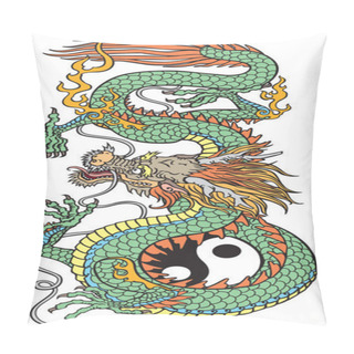 Personality  Traditional Chinese Or East Asian Dragon And Yin Yang Symbol Of Harmony And Balance. Feng Shui Theme. Tattoo. Graphic Style Vector Illustration   Pillow Covers