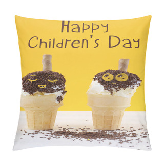 Personality  Happy Childrens Day Concept With Fun Ice Cream Cones.  Pillow Covers