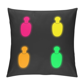 Personality  Bottle Black And Rounded Shape Four Color Glowing Neon Vector Icon Pillow Covers