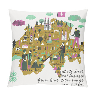Personality  Cartoon Map Of Switzerland With Legend Icons Pillow Covers
