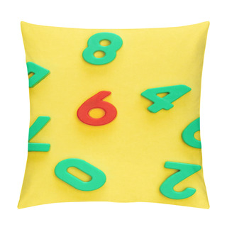 Personality  Top View Of Unique Red Six Number Among Green On Yellow Pillow Covers