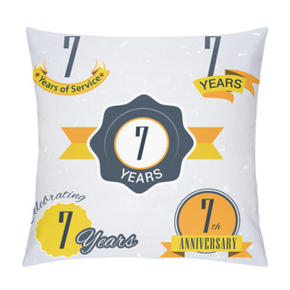 Personality  7 Years Of Service,  7 Years . Celebrating 7 Years , 7th Anniversary - Set Of Retro Vector Stamps And Seal For Business Pillow Covers