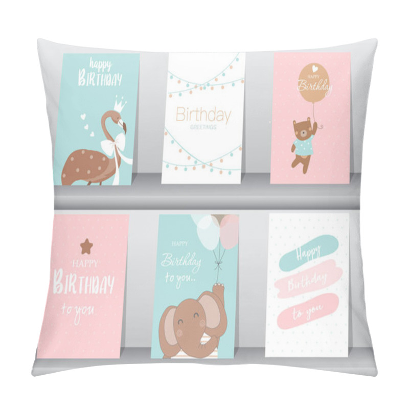 Personality  Set Of Birthday Cards,poster,invitation,template,greeting Cards,animals,cute,Vector Illustrations Pillow Covers