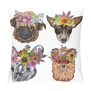 Personality  Cartoon Dogs With Exotic Floral Wreaths Pillow Covers