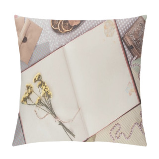 Personality  Top View Of Opened Book With Flowers And Copy Space Pillow Covers