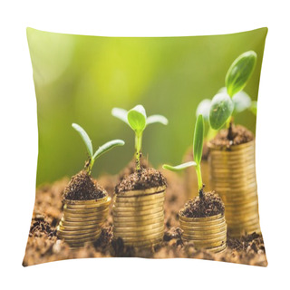 Personality  Coins In Soil With Young Plants Pillow Covers