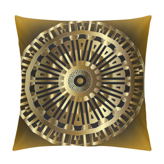 Personality  3d Round Gold Greek Mandala Pattern. Vector Ornamental Luxury Glowing Background. Ornate Backdrop. Greek Key Meanders Surface 3d Ornament. Decorative Elegant Beautiful Golden Design. Plate. Template Pillow Covers