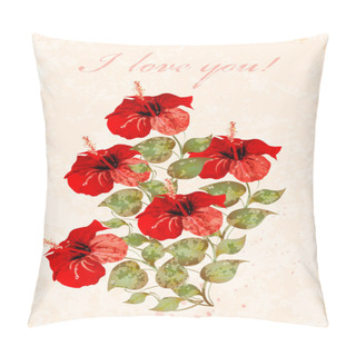 Personality  Vintage Greeting Card With Hibiscuses Pillow Covers