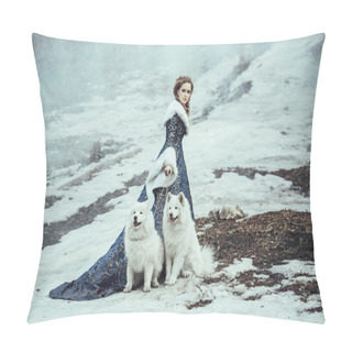 Personality  The Woman On Winter Walk With A Dog Pillow Covers
