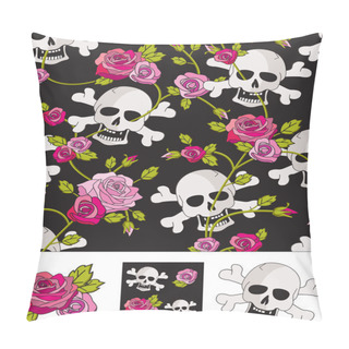 Personality  Vector Skull & Roses Seamless Patterns. Pillow Covers