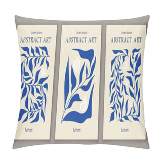 Personality  Matisse Abstract Art Banners Set. Minimalistic Creativity And Art. Blue Traditional Patterns. Template, Layout And Mock Up. Cartoon Flat Vector Collection Isolated On Grey Background Pillow Covers