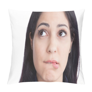 Personality  Happy Young Woman Biting Lips Pillow Covers