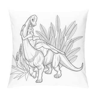 Personality  Graceful Girl Lying On A Brachiosaurus With An Exotic Plants Pillow Covers
