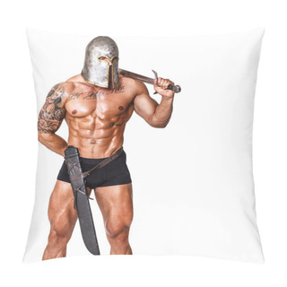 Personality  Hot Warrior In Helmet Is Holding Sword In His Shoulder Pillow Covers