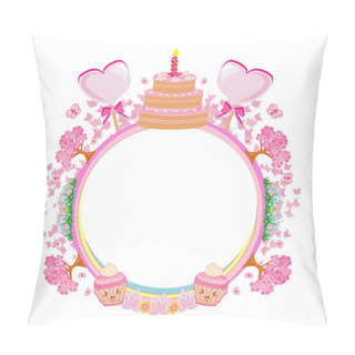 Personality  Cute Happy Birthday Card, Girlish Frame With Muffins Pillow Covers